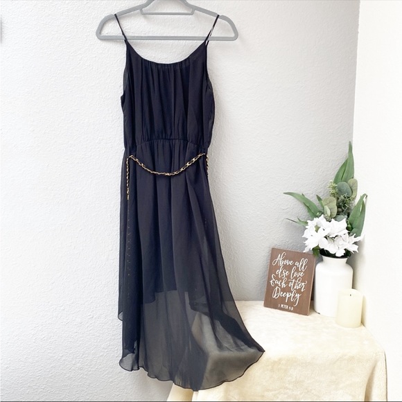 Windsor Y2K, Spaghetti Strap Black Midi dress, with Gold Waist Chain, Size Small - Picture 2 of 10